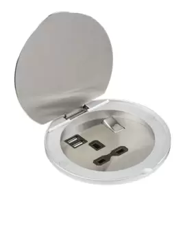 Image of KnightsBridge 13A 1G Recess Switched Socket with Dual USB Charger (2.4A) - Stainless Steel with Black insert