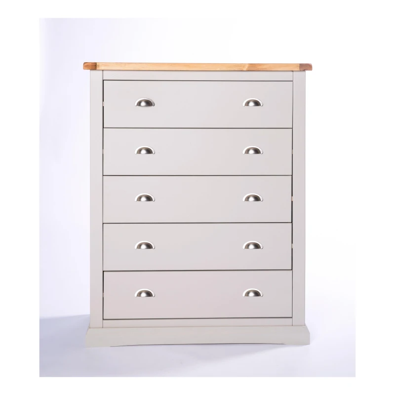 Image of Cabinet Bits Loreo 5 Drawer Chest of Drawers Chrome Cup Handle in Light Grey Light Grey Unisex