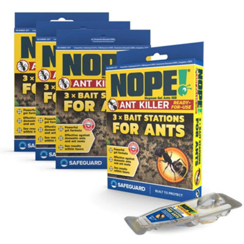 Image of NOPE! Nope Ant Killer 3 X Bait Stations Box X 4 Pack. Traps For Indoor & Outdoor. Eradicates Ants And Their Colony & Nest