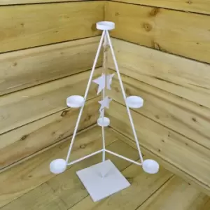 Image of White Christmas Tree 7 Tealight Holder With Dangling White Stars