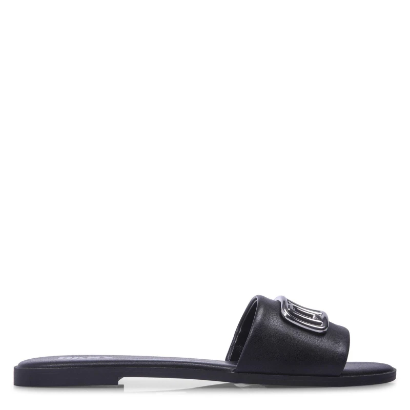 Image of DKNY Wylie Flat Sliders Black Silver female UK 5