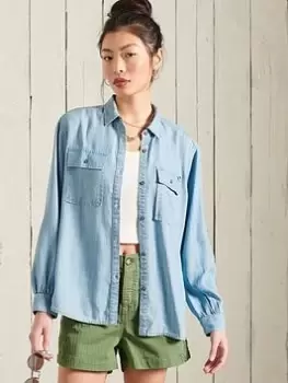 Image of Superdry Long Sleeved Textured Shirt - Blue Size 10, Women