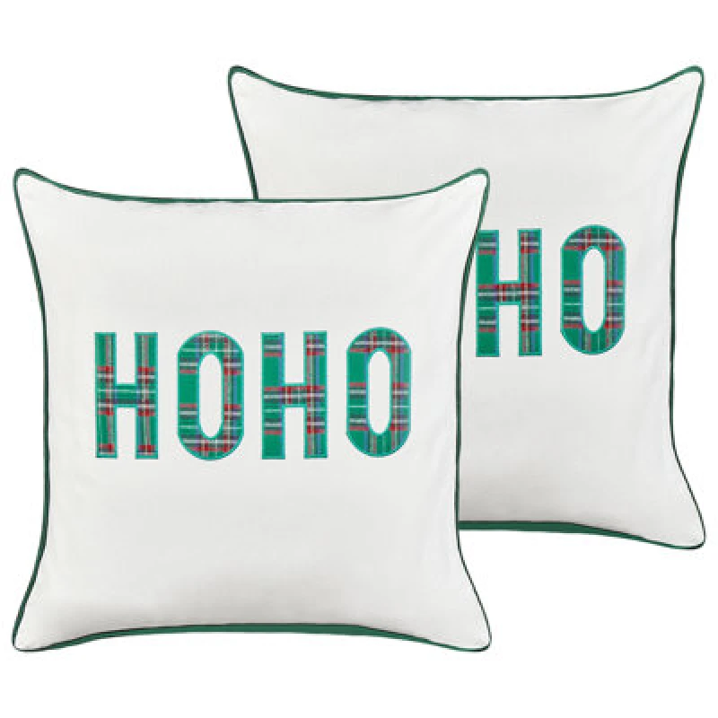 Image of Beliani Set Of 2 Decorative Cushions Joycandy Cotton 45 X 45cm White Christmas Motif
