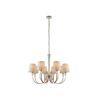 Image of Interiors Fabia - 8 Light Multi Arm Shade Pendant Polished Nickel Plate, Marble Silk, E14