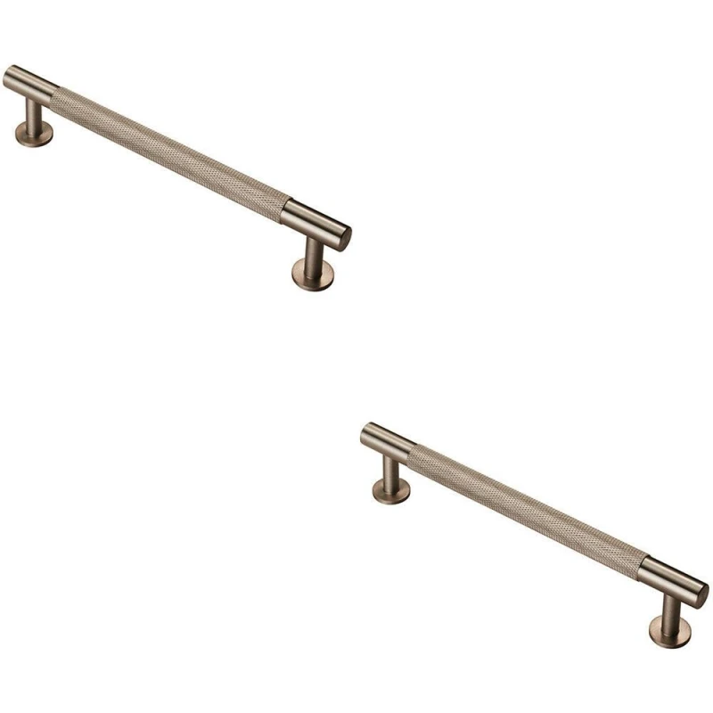 Image of Loops 2x Knurled Bar Door Pull Handle 190 x 13mm 160mm Fixing Centres Satin Nickel Metallics unisex