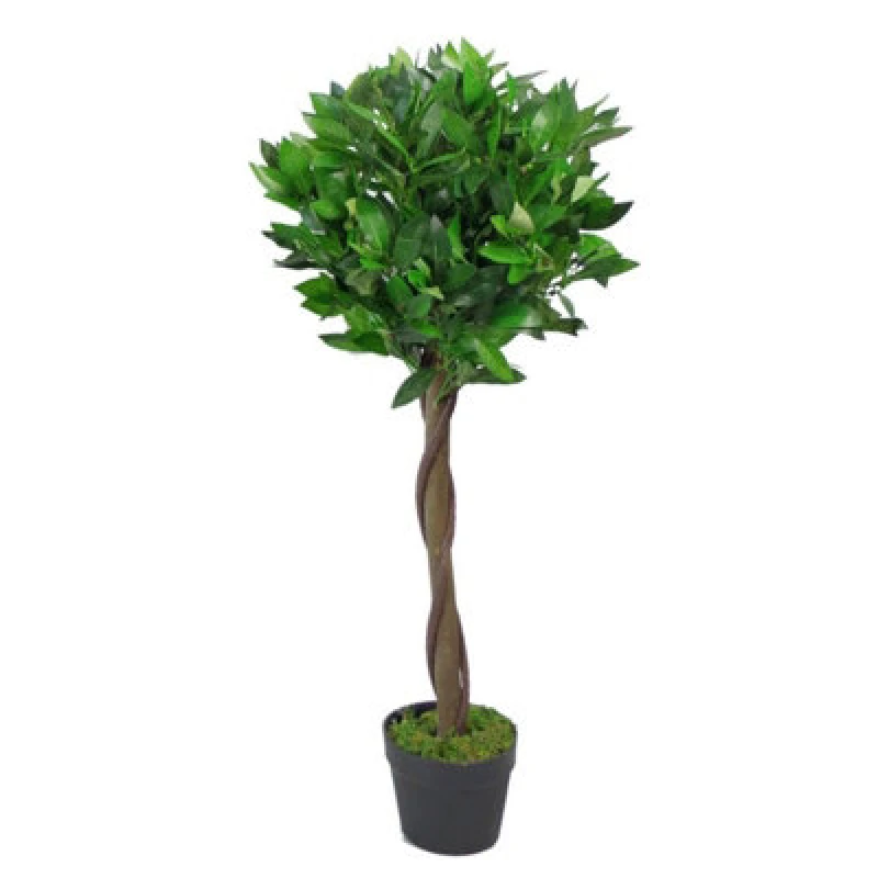 Image of Leaf 90cm Leaf Design UK Artificial Realistic Bay Laurel Topiary Ball Tree Green unisex