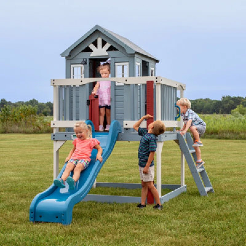 Image of Backyard Discovery Beacon Heights Elevated Cedar Wooden Playhouse With Slide