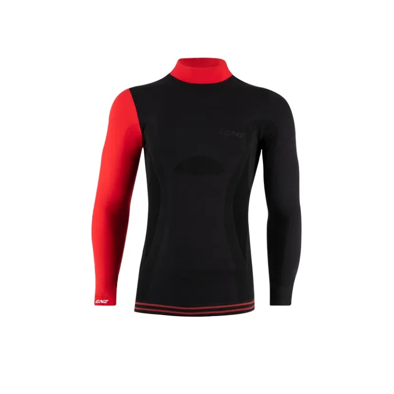 Image of Lenz 6.0 Merino Turtle Neck Longsleeve Shirt, black-red, Size L for Men