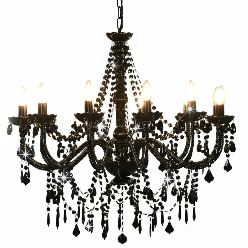 Image of VIDAXL Chandelier with Beads Black 12 x E14 Bulbs Vidaxl 8719883573328