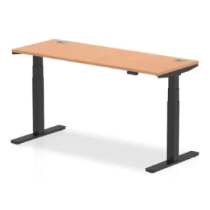 Image of Air 1600 x 600mm Height Adjustable Desk Oak Top Cable Ports Black Leg