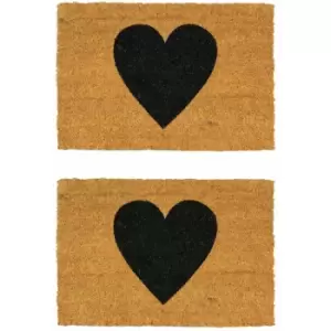 Image of Coir Door Mats - 60 x 40cm - Black Heart - Pack of 2 - Nicola Spring
