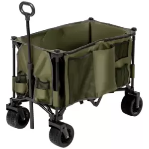 Image of Outsunny Folding Garden Trolley on Wheels, Collapsible Camping Trolley, Outdoor Utility Wagon with Steel Frame and Oxford Fabric, Green