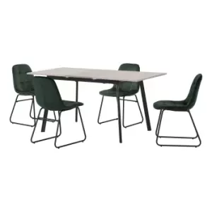 Image of Avery Concrete Effect Extendable Dining Table with 4 Lukas Green Dining Chairs Emerald Green