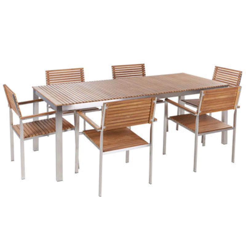 Image of Beliani Garden Dining Set 6 Seater Viareggio Certified Teak Wood Brown