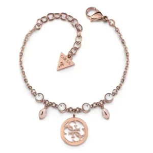 Image of Guess Rose Gold Tone Crystal 4-G Charm Bracelet