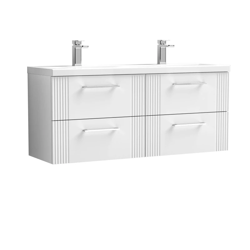 Image of Balterley Wall Hung 4 Drawers Vanity Unit- 2 Ceramic Basin 1200mm, Satin White White Unisex