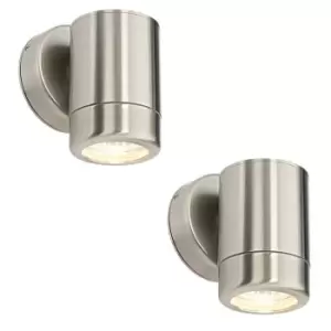 Image of 2 PACK Dimmable Outdoor IP65 Wall Downlight - 7W GU10 LED - Stainless Steel