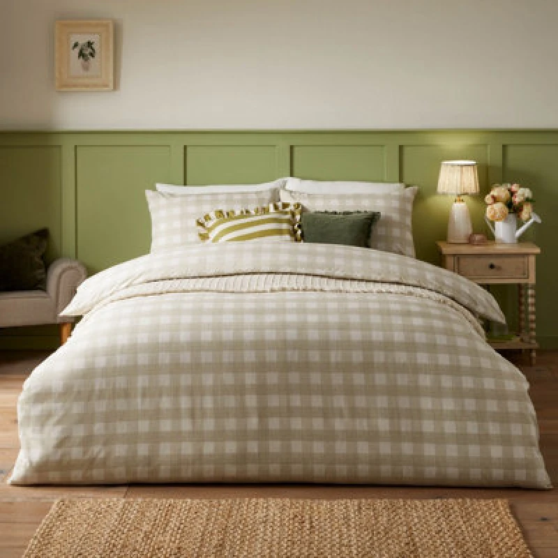 Image of Furn Furn Hartsford Check Printed Duvet Cover Set in Beige Size: King Beige King Unisex 5025532821348