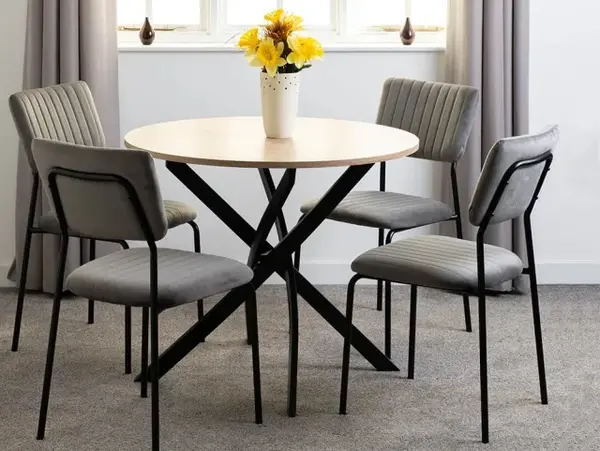 Image of Seconique Sheldon Sonoma Oak Dining Table and 4 Grey Velvet Chairs