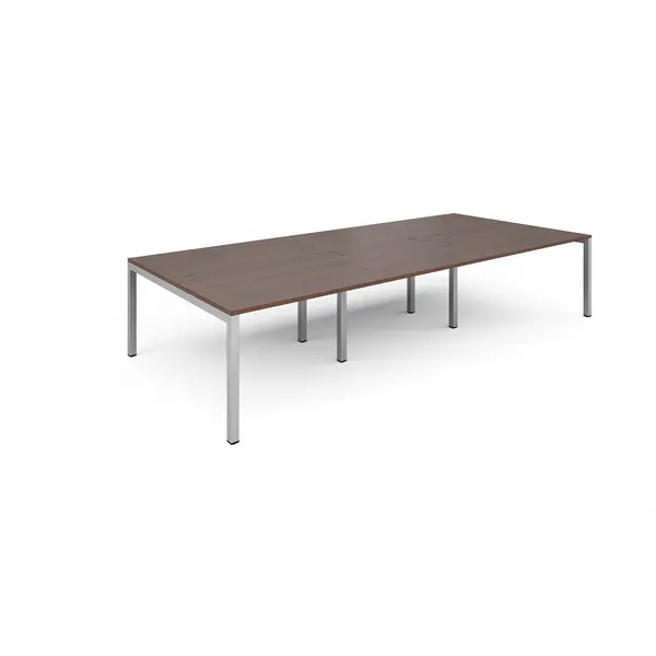 Image of Connex Triple Back to Back Office Desk - 3600mm x 1600mm - Silver - Walnut