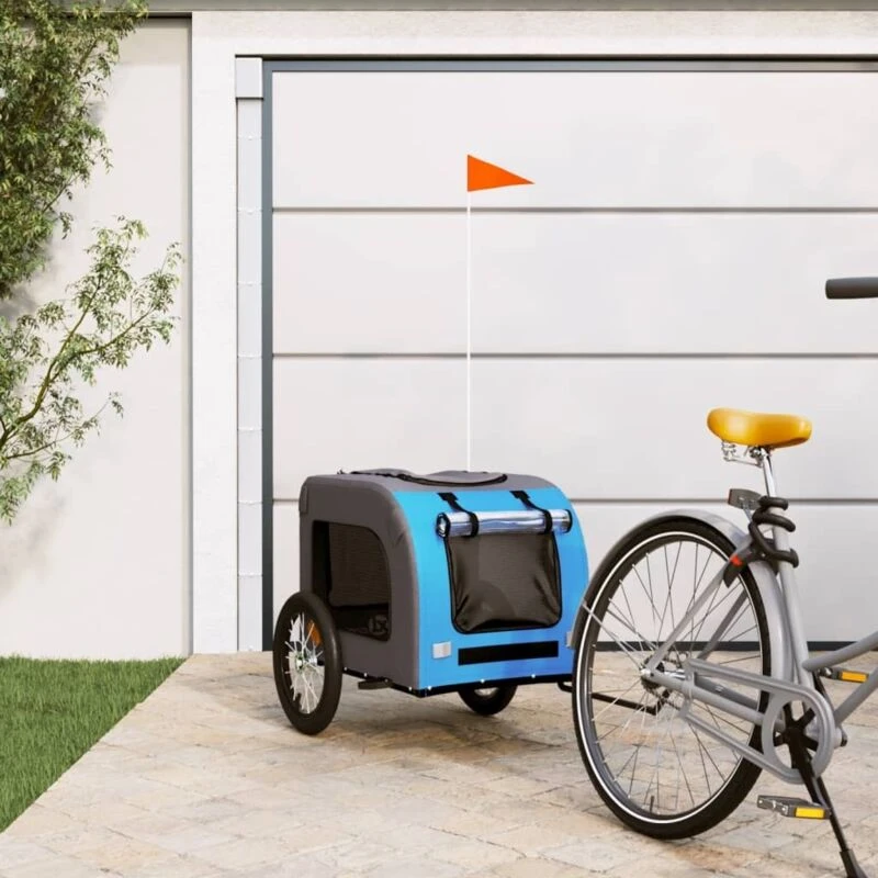 Image of VIDAXL Vidaxl - Pet Bike Trailer Blue and Grey Oxford Fabric and Iron 93834