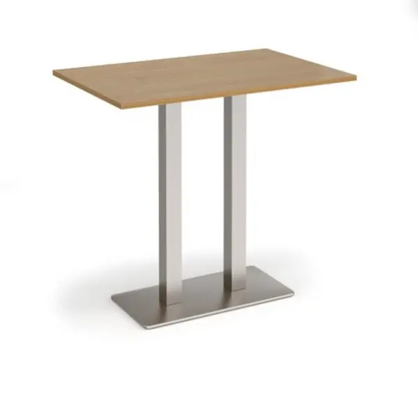 Image of Eros Eros rectangular poseur table with flat brushed steel rectangular base and twin uprights 1200mm x 800mm - oak EPR1200-BS-O
