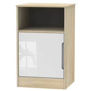 Image of Robert Dyas Barquero Ready Assembled 1-Door Bedside Table - Pine/White Gloss