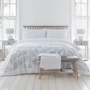 Image of Drift Textured Leaf Silver Duvet Cover Set Silver