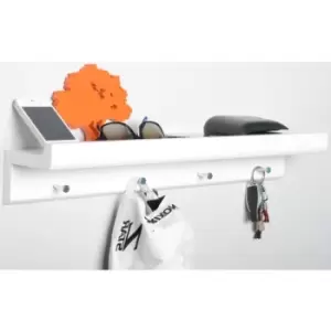 Image of Watsons - oakley - Wall Mounted 2ft / 60cm Organiser Floating Shelf with 4 Key / Coat Hooks - White - White