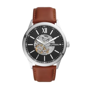 Image of Fossil Mens 48Mm Flynn Automatic Leather Watch - Brown