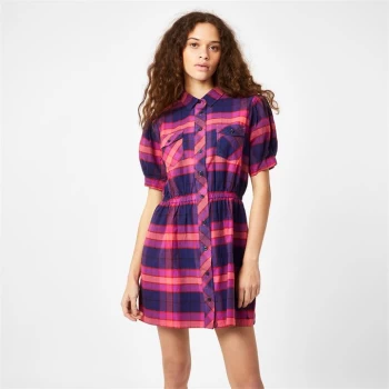 Image of Jack Wills Clara Tartan Mini Shirt Dress - Navy