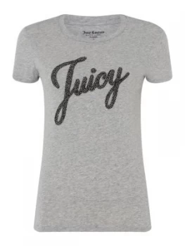Image of Juicy Black Label Short Sleeve Embellished Logo T Shirt Light Grey
