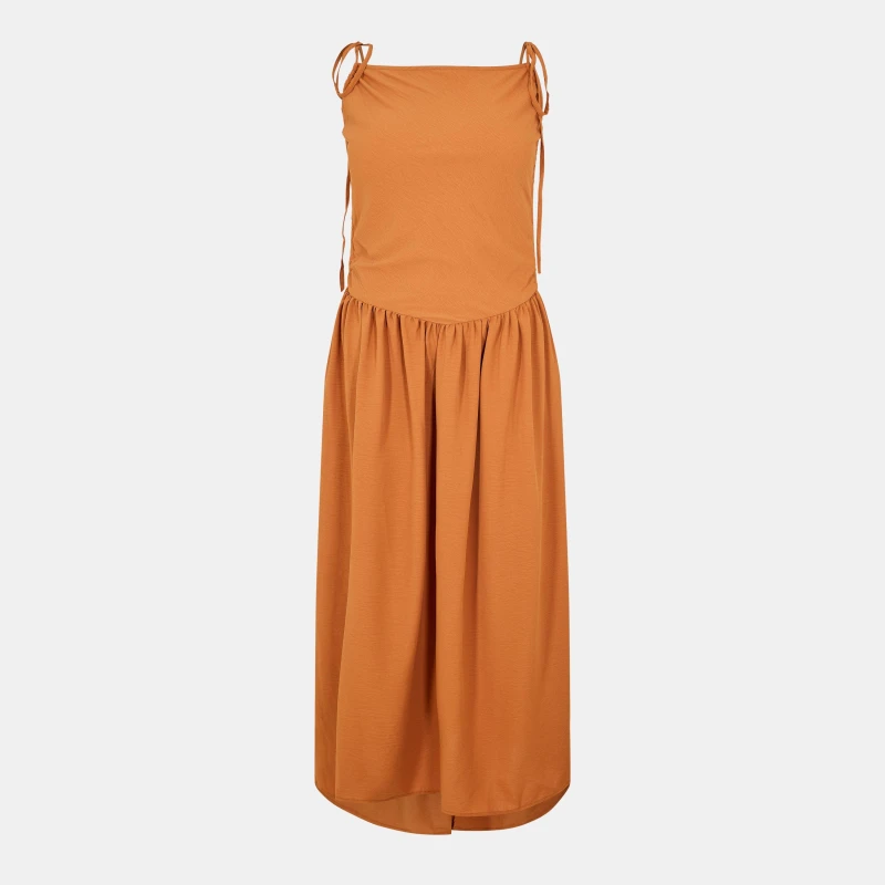 Image of AX Paris Drawstring Tie Straps Ruched Top Midi Dress Rust female 8 (XS)