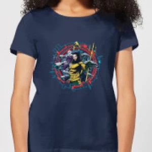 Image of Aquaman Circular Portrait Womens T-Shirt - Navy - S