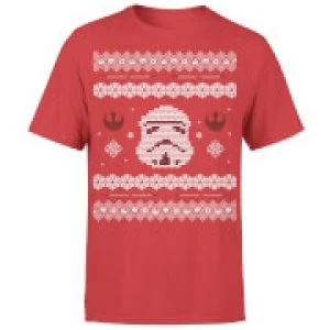 Image of Star Wars Christmas Stormtrooper Face Knit Red T-Shirt - S - Red