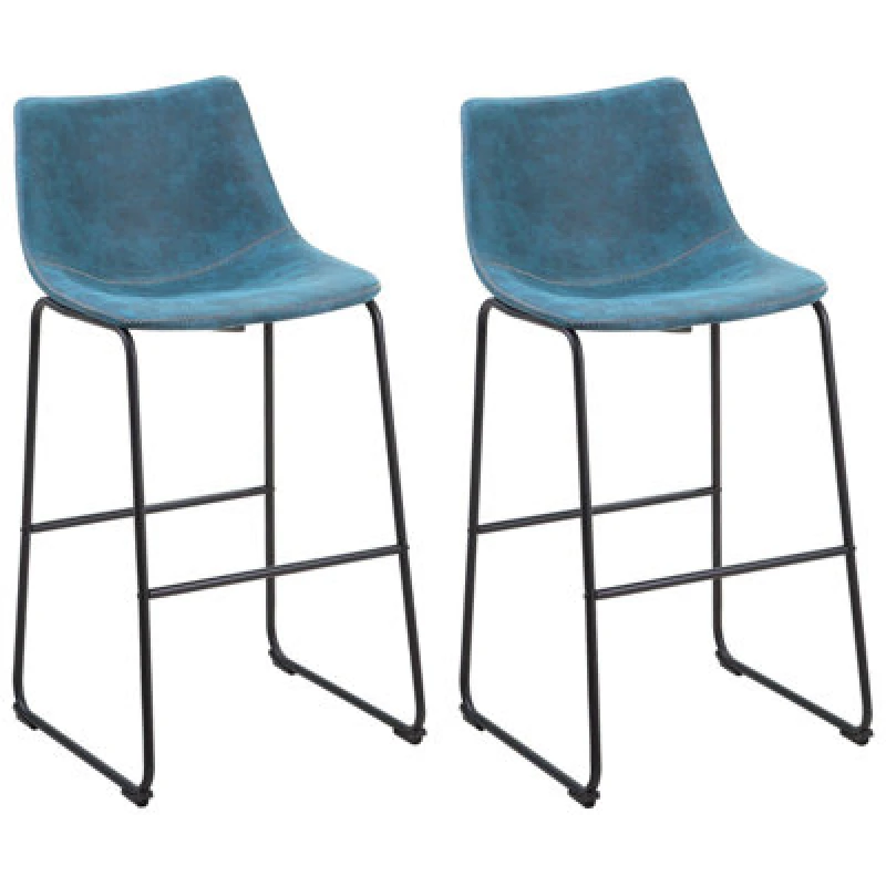 Image of Beliani Set Of 2 Bar Chairs Franks Sea Blue