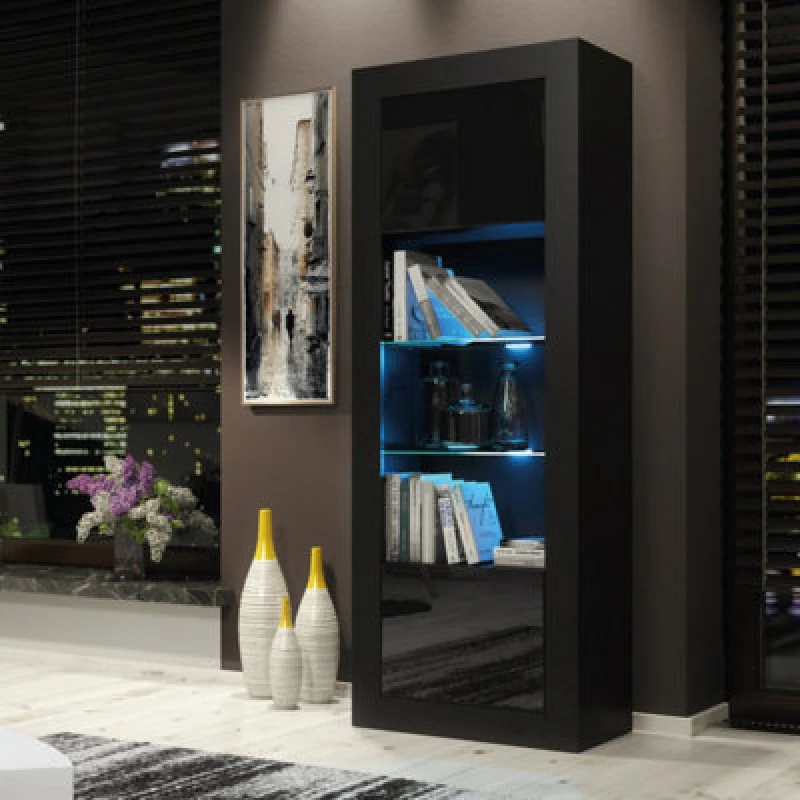 Image of Creative Furniture Creative Furniture Illume Display Cabinet 170cm - A Stylish and Modern Cabinet with Glass Shelves and LED Lights in Black One