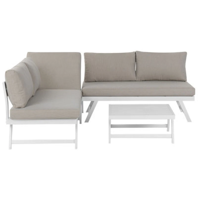 Image of Beliani Garden Corner Sofa With Table 5 Seater Coccorino Metal Taupe
