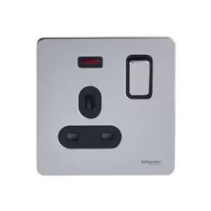 Image of Schneider USFP 13A Double Pole 1G Switched Socket W/Neon Black Insert Polished Chrome - GU3411DBPC