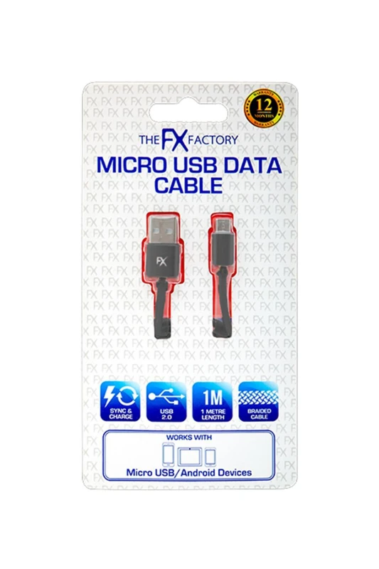 Image of FX Micro USB 2.0 'Data Cable' for Sync & Charge Android Devices 1M Black unisex