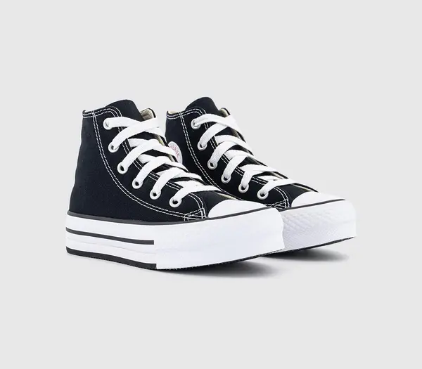Image of Converse Kids All Star Eva Lift Hi Platform Trainers Black White Lace, 11 Youth