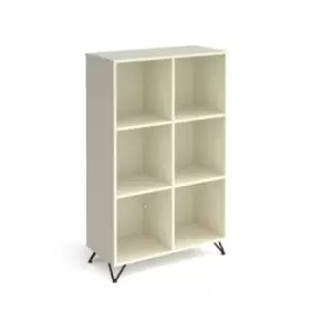 Image of Tikal cube storage unit 1370mm high with 6 open boxes and Black hairpin legs - white