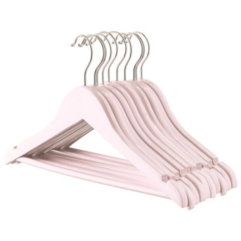 Image of Harbour Housewares Wooden Children's Hangers - Light Pink - Pack Of 10 - Strong Kids Clothes Coat Wooden Hanger