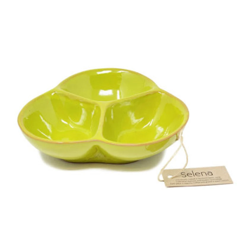 Image of Verano Spanish Ceramics Selena Glazed Hand Dipped Kitchen Dining Snack Trio Dish Medium Lime Green (D) 18Cm