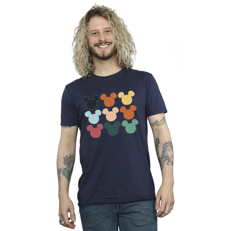 Image of Disney Men Mickey Mouse Heads Square T-Shirt in Navy Size: Small Navy S Male 5057864736090