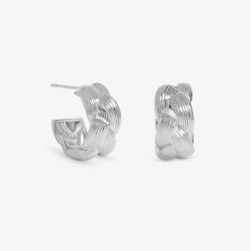 Image of Inicio Sterling Silver Plated Satin Braided Hoops Hoop Earrings One Size Silver 41214611000