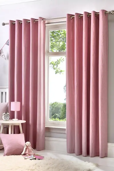 Image of Fusion 'Sorbonne' 100% Cotton Light Filtering Plain Dyed Eyelet Curtains Rose
