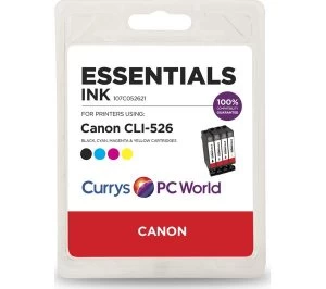 Image of Essentials C526 Cyan Magenta Yellow and Black Canon Ink Cartridges Multipack