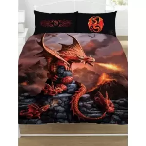 Image of Anne Stokes Fire Dragon Duvet Cover Set (Double) (Orange/Red/Grey) - Orange/Red/Grey
