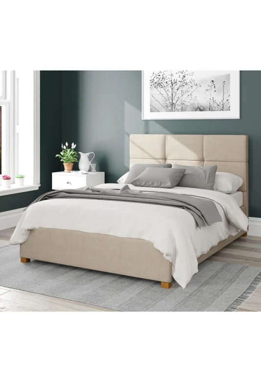 Image of Aspire Aspire Caine Upholstered Ottoman Storage Bed, Malham Weave Fabric in Cream Size: Super King Cream Super King Unisex 5057632187871